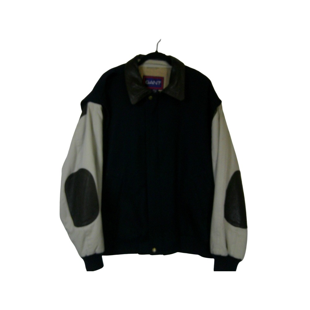 Gant Varsity Bomber Jacket Mens XL Navy Blue Wool Leather Elbow Patch Vintage - Picture 3 of 16